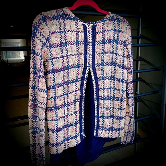 Lucky Brand Plaid Pullover with Split Back Detail & Chiffon Inset - Picture 3 of 9